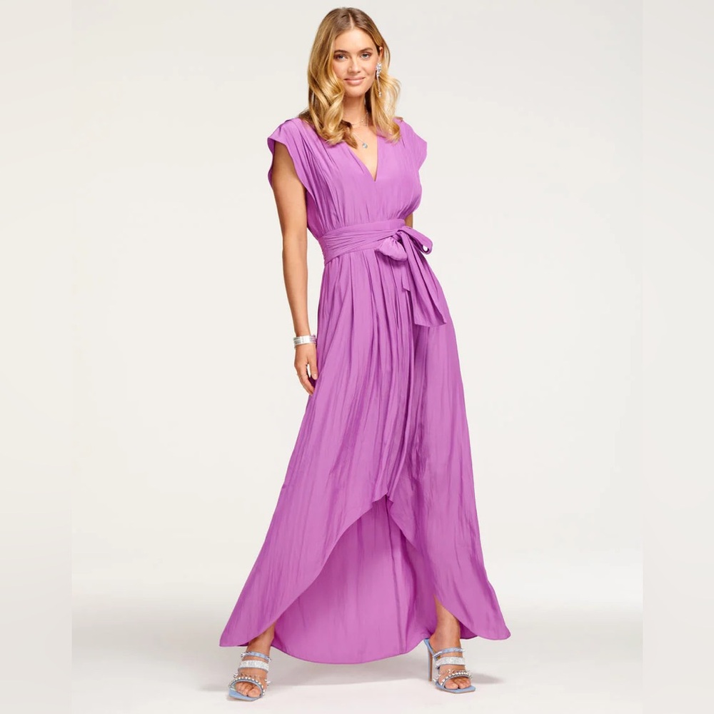 Ramy Brook Womens Rebecca Satin Maxi Dress Sz 2 Purple